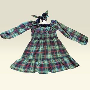 Plaid Long Sleeve Smocked Dress Girls Small (8) Trixxi Clothing